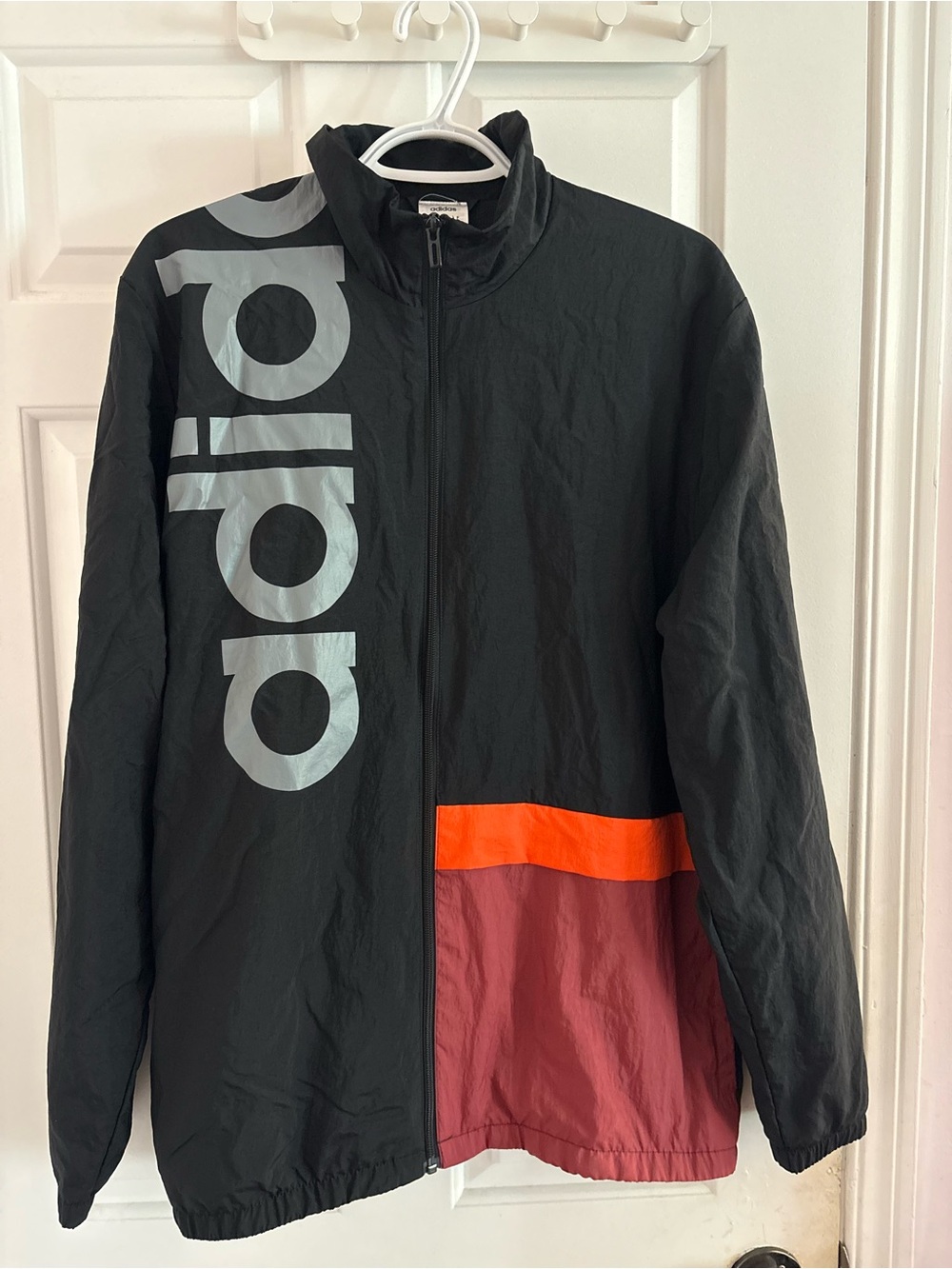 adidas Men’s Black Windbreaker with Orange Stripe & Maroon Panel